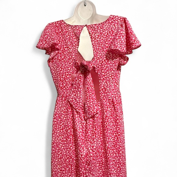 QUIZ Wrap Midi Dress Womens Size 10 Pink Abstract Print Flutter Sleeve Tie Back - Picture 5 of 7